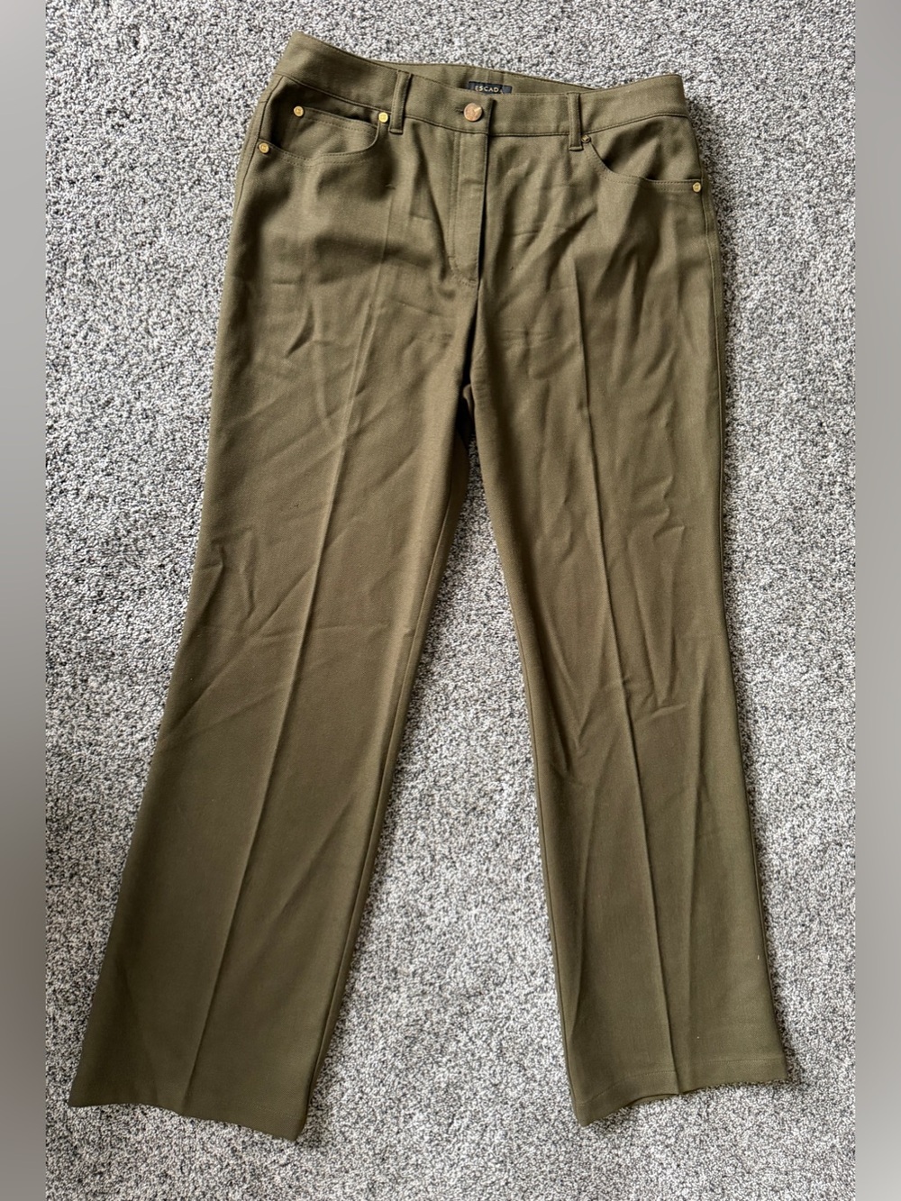 Escada Olive Green Fabric pants with Gold Logo Tag